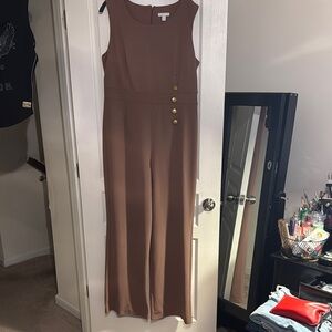 Elegant Brown Jumpsuit with Gold Accents